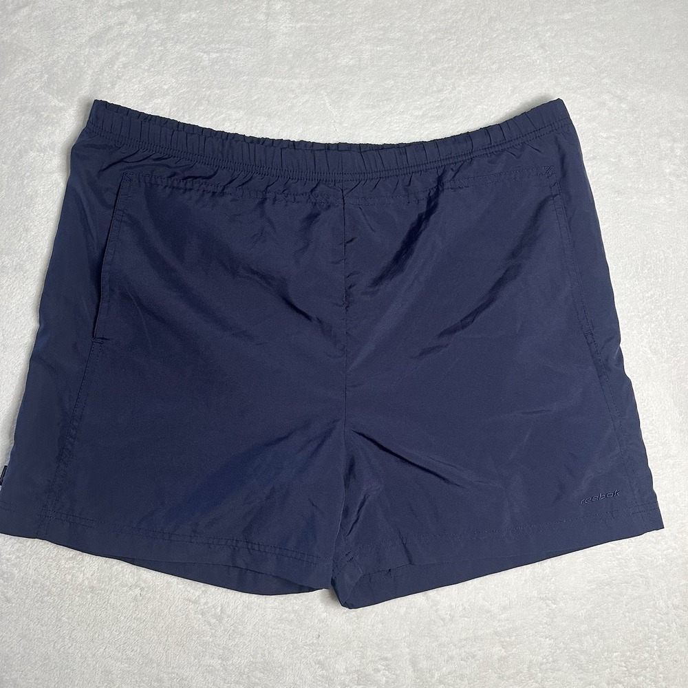 VTG 90s Reebok Shorts Mens XL Navy Blue 100% Polyester Retro Y2K Gym Sporty